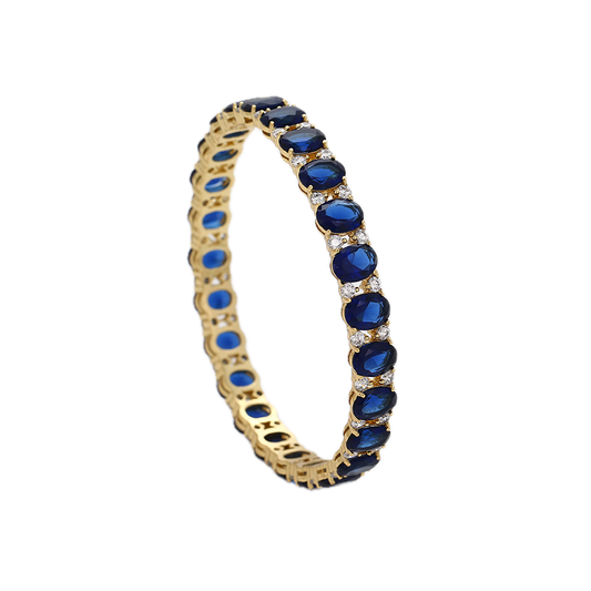 Azantē – 14K Gold Luxury Bangle with Dark Blue Cubic Zirconia | Opulent Special Occasion Bracelet for Women