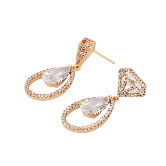 Magnael – 18K Gold Luxury Drop Earrings with Large White Cubic Zirconia | Showstopping Occasion Earrings for Women
