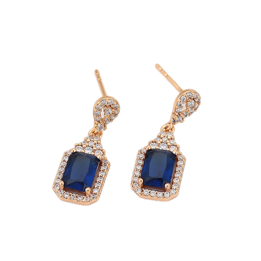Cieléa – 18K Gold Earrings with Dark Blue Cubic Zirconia | Everyday Blue Statement Earrings for Women