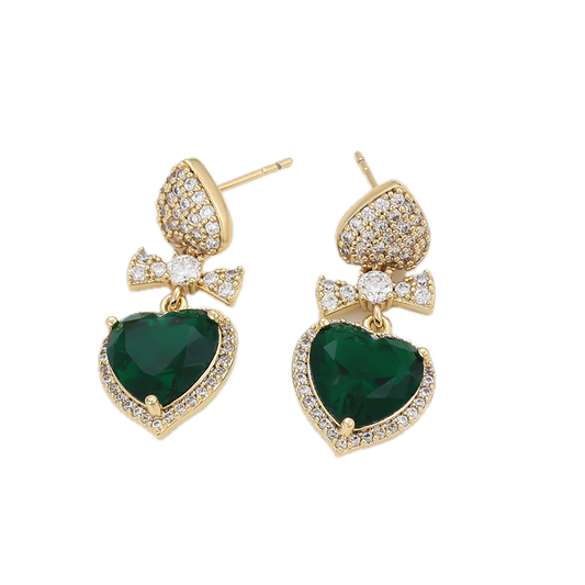 Verdena – 14K Gold Earrings with Green Cubic Zirconia | Emerald-Style Statement Earrings for Women