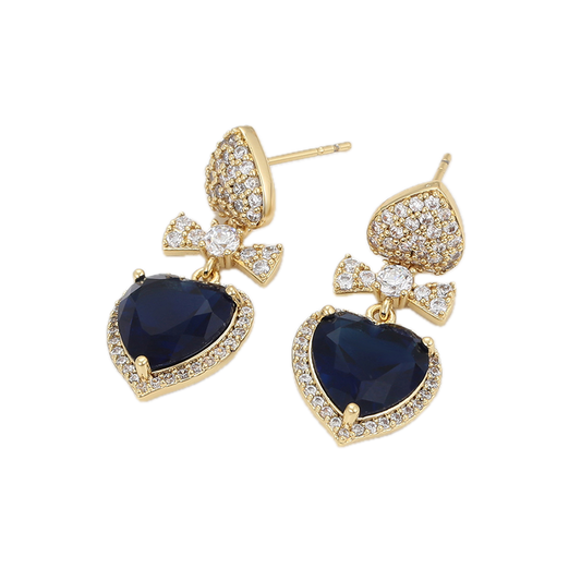 Azantē – 14K Gold Luxury Earrings with Dark Blue Cubic Zirconia | Sapphire-Style Occasion Earrings for Women