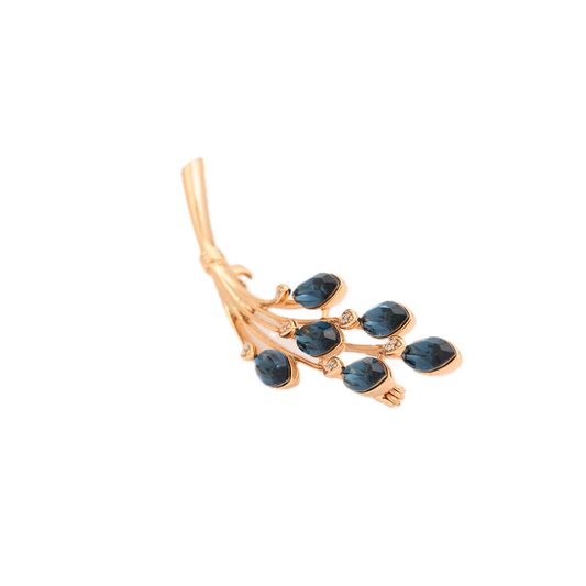 Azuline – 18K Gold Brooch with Dark Blue Synthetic Crystal | Elongated Statement Pin for Women