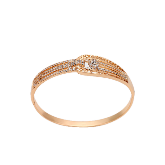 Larima – 18K Gold Plated Wide Sculptural Bangle with White Cubic Zirconia | Signature Daily Bangle for Women