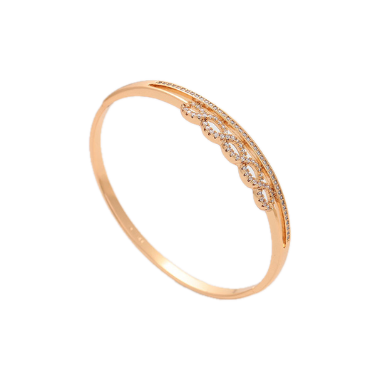 Orbana – 18K Gold Plated Wide Band Bangle with White Cubic Zirconia | Everyday Luxury Bangle for Women
