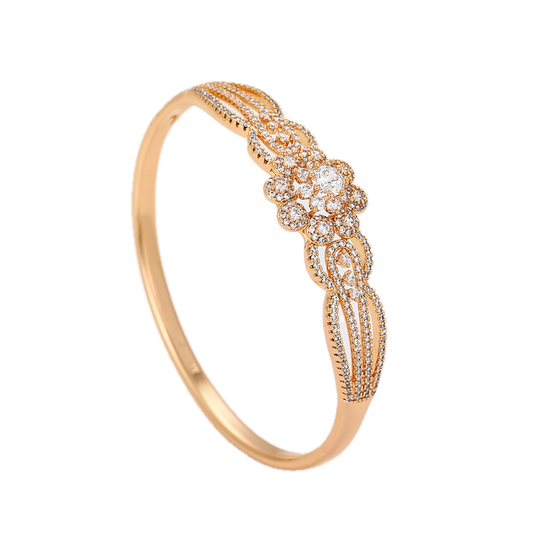 Vastara – 18K Gold Plated Wide Luxury Bangle with White Cubic Zirconia | Premium Statement Bracelet for Women