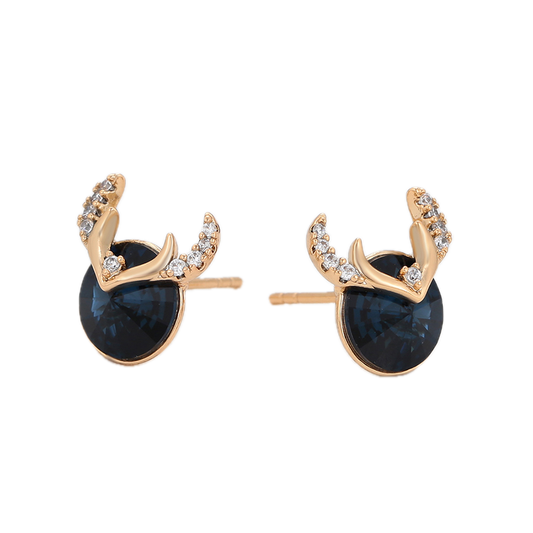 Azulare – 18K Gold Luxury Stud Earrings with Dark Blue Crystal | Sapphire-Style Statement Studs for Women