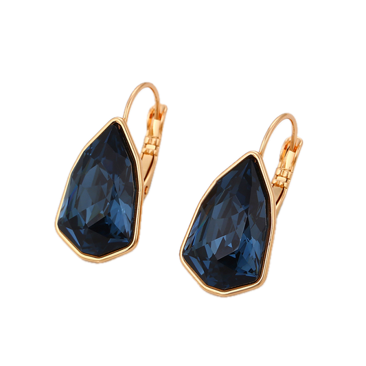 Azuria – 18K Gold Earrings with Dark Blue Synthetic Crystal | Dramatic Statement Earrings for Women