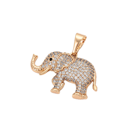 Cursiva – 18K Gold Plated Large Elephant Pendant with White Cubic Zirconia | Signature Statement Necklace for Women