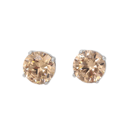 Champael – Platinum Plated Stud Earrings with Champagne Cubic Zirconia | Warm Luxury Stud Earrings for Women