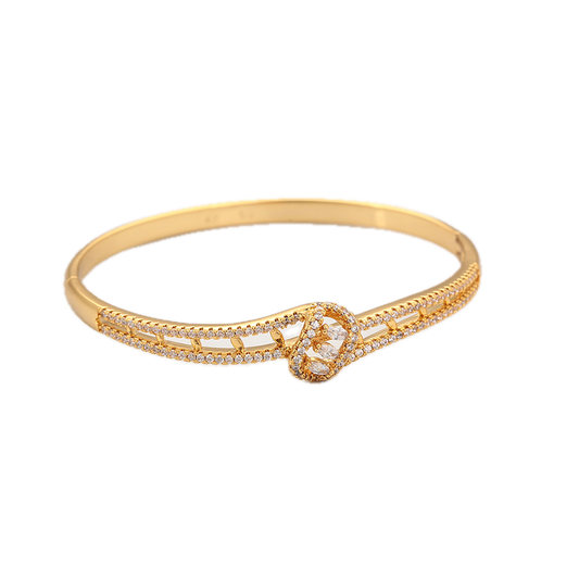 Soluma – 24K Gold Plated Wide Bangle with White Cubic Zirconia | Opulent Daily Wear Bangle for Women