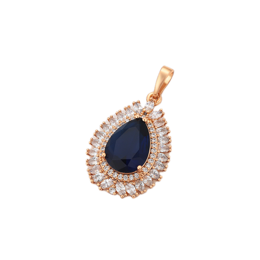 Azurel – 18K Gold Plated Pendant with Dark Blue Cubic Zirconia | Sapphire-Style Statement Necklace for Women