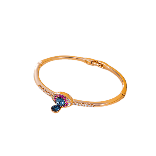 Azuréa – 18K Gold Plated Crystal Bangle with Dark Blue Synthetic Crystal | Artisan Statement Bangle for Women