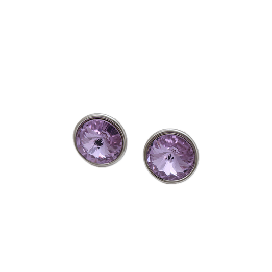 Violène – Platinum Plated Stud Earrings with Violet Synthetic Crystal | Luminous Statement Studs for Women