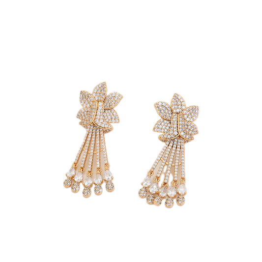 Auriva – 18K Gold Luxury Drop Earrings with White Cubic Zirconia | Celebration Earrings for Women