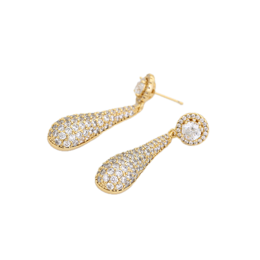 Aurantē – 14K Gold Luxury Drop Earrings with White Cubic Zirconia | Premium Occasion Earrings for Women