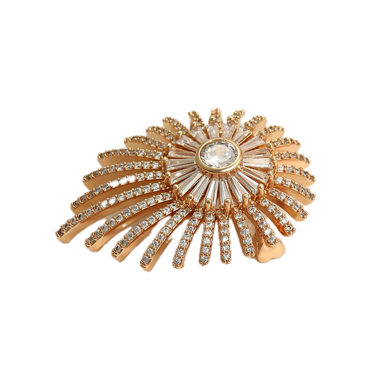 Xperia – 18K Gold Signature Brooch with White Cubic Zirconia | Monogram Statement Pin for Women