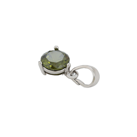 Olivène – Platinum Plated Pendant with Olive Green Cubic Zirconia | Nature-Inspired Luxury Necklace for Women