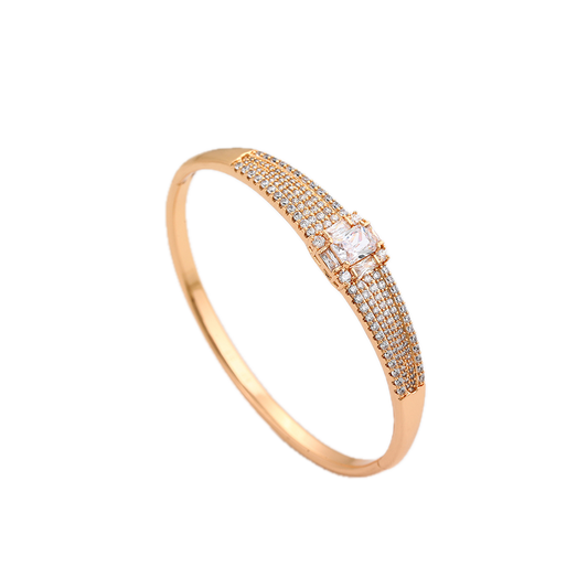 Auriva – 18K Gold Plated Luxury Bangle with White Cubic Zirconia | Statement Bracelet for Women